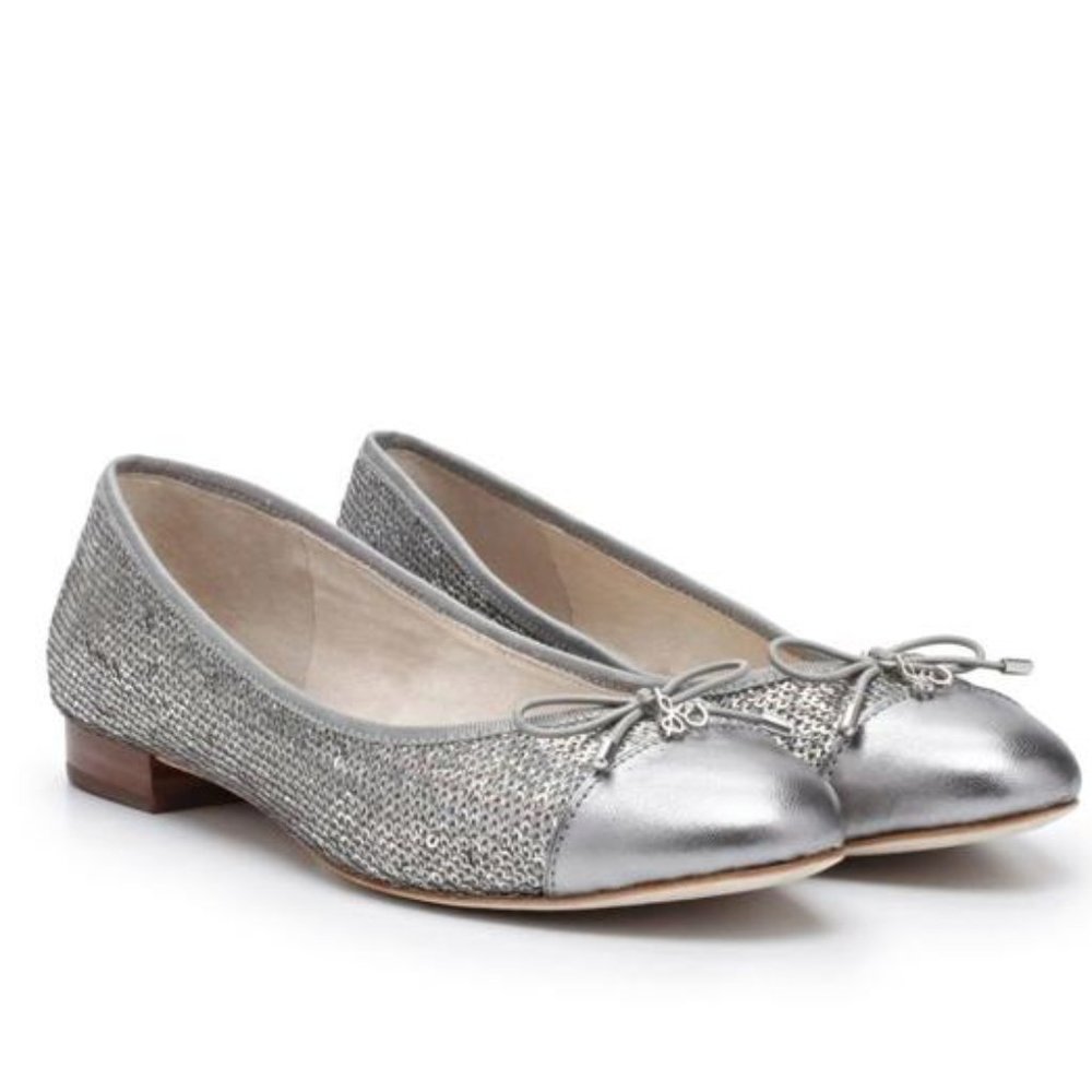 Sam Edelman Pewter Silver Sequin Bev Flats 6.5